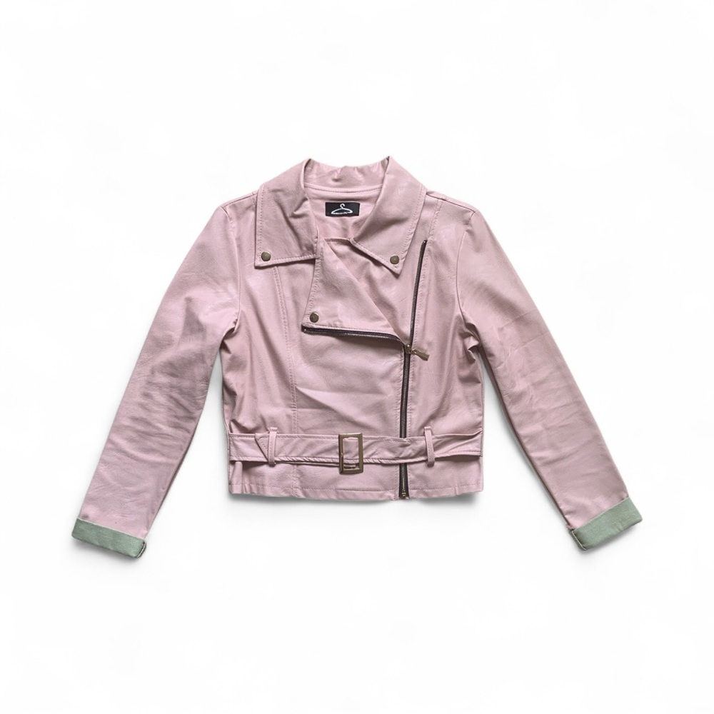 Italian Faux Leather Moto Jacket – Blush, Size Medium - Picture 6 of 16